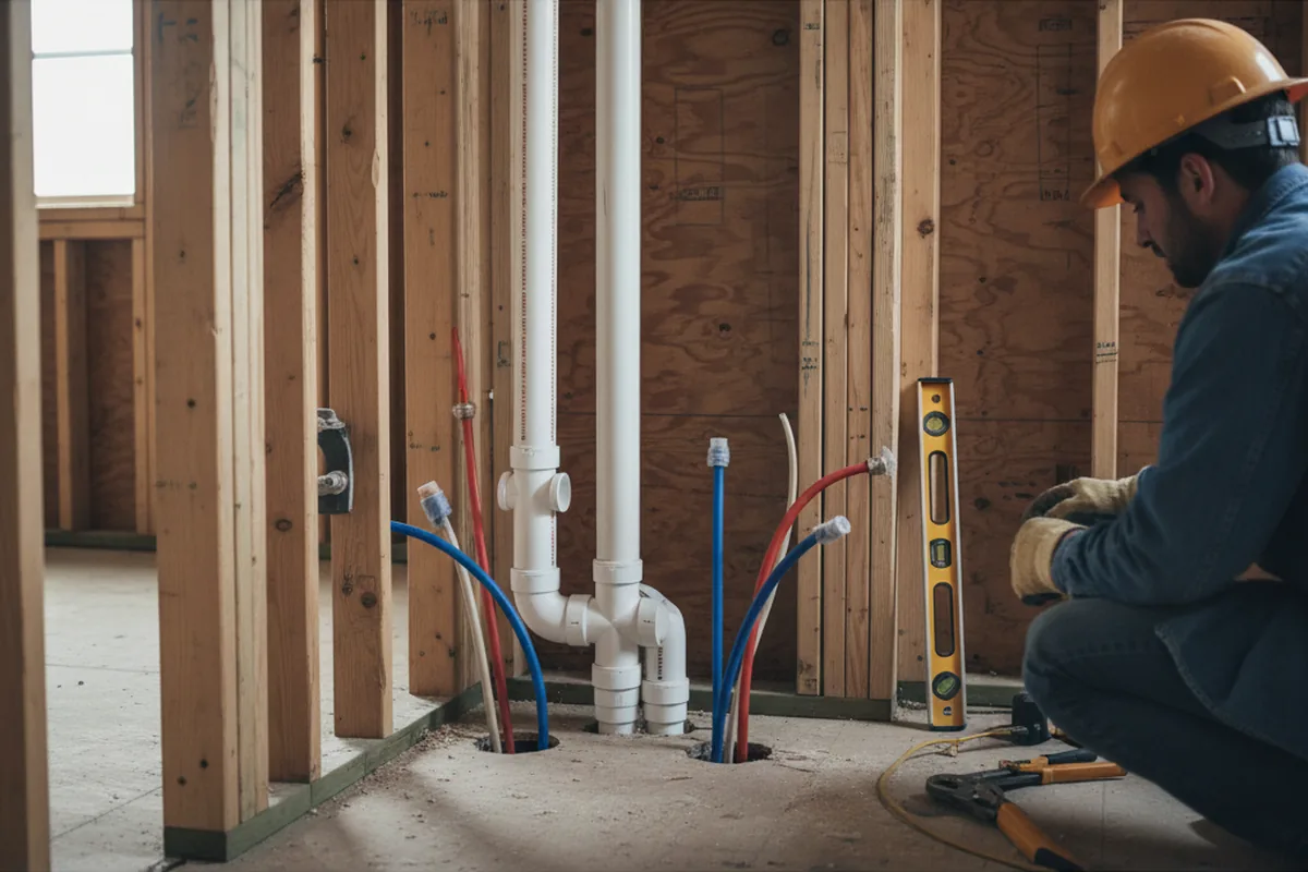 Drain and supply rough-in during Leak Detection in Newport